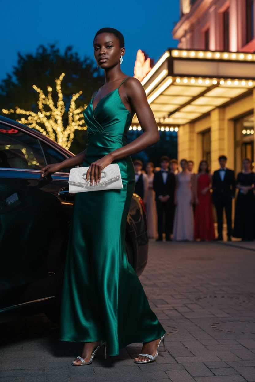 Trisapu silver rhinestone-bow clutch purse illuminated by twinkle lights, perfect for prom night.