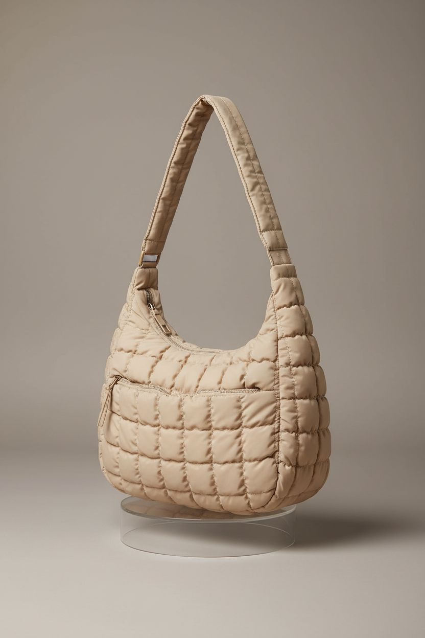 BAGSMART puffer bag displayed on a seamless set, highlighting its stylish design and texture.