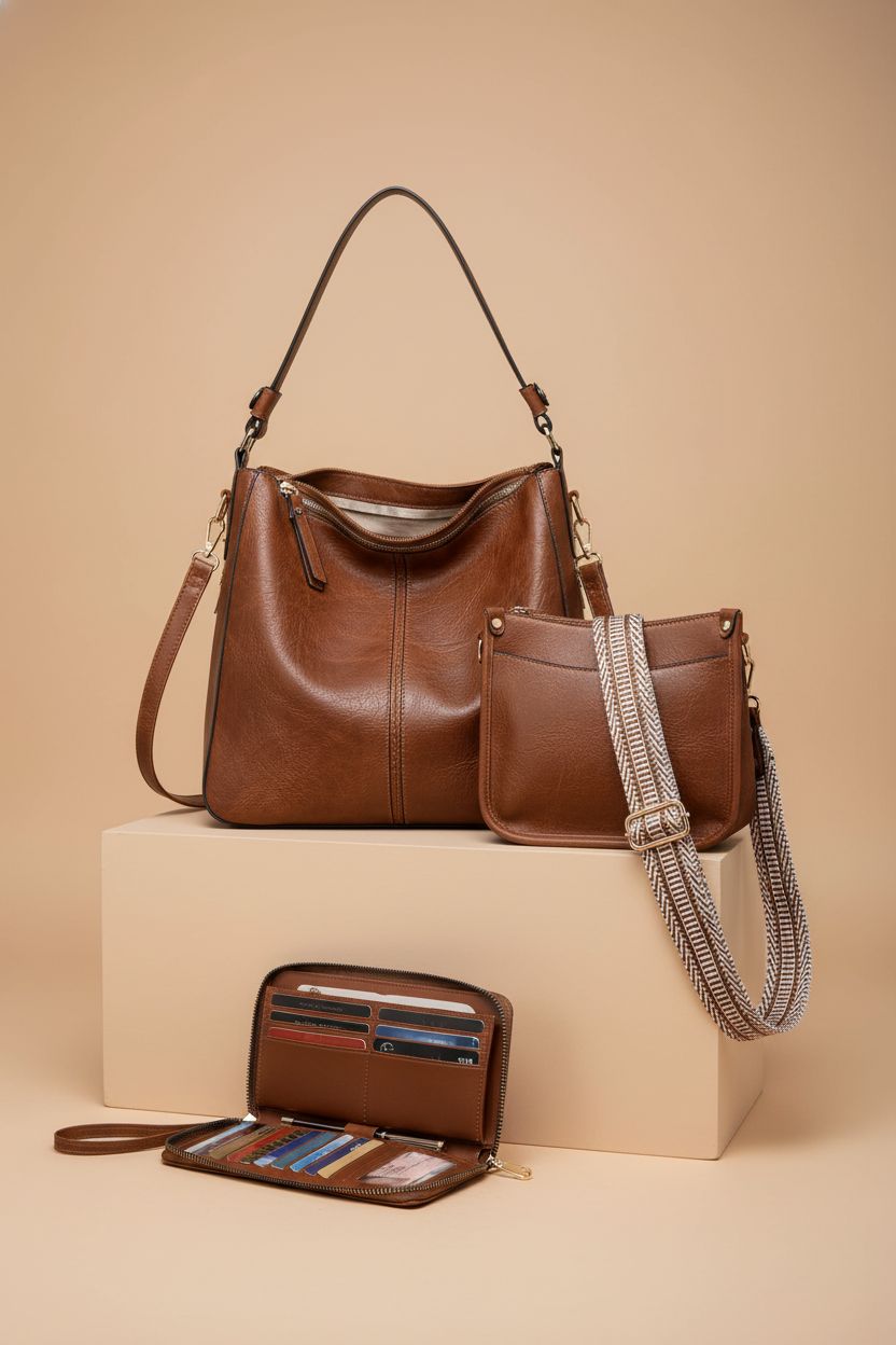 BAVERGE purse and wallet set on a clean studio backdrop, showcasing its design and card slots.