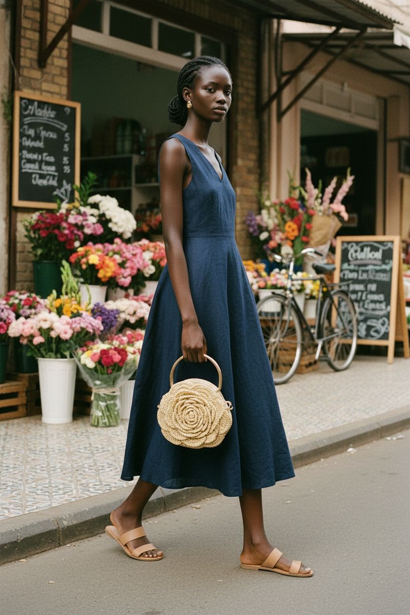 uxcell gold metal purse handle on woven clutch in vibrant market setting