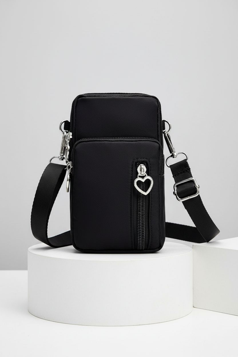 BIAOTIE lightweight black crossbody bag featuring adjustable strap and sleek design on display.