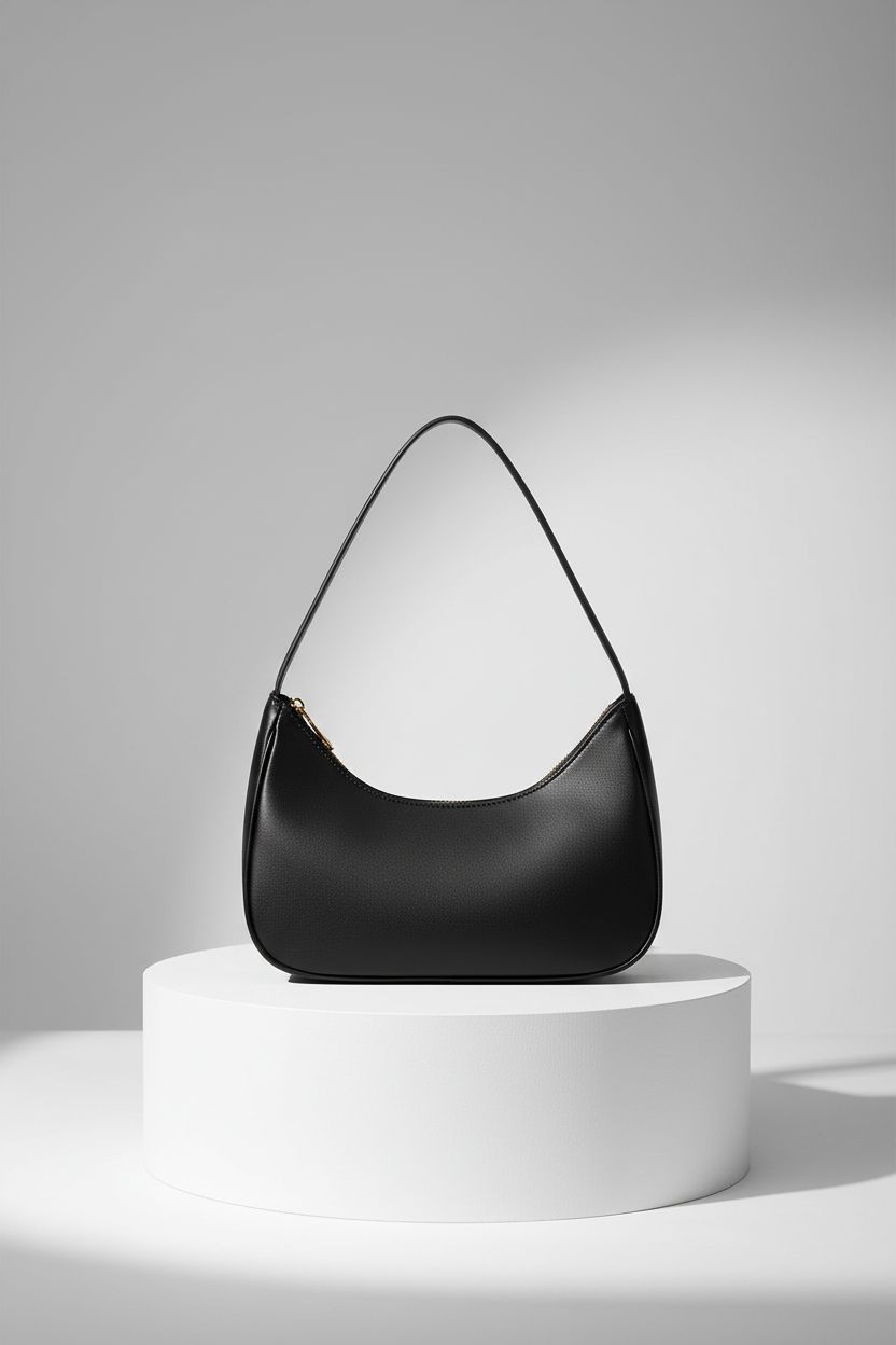 WSRYDJDL black mini clutch bag showcasing smooth PU texture and gold hardware in studio setting.