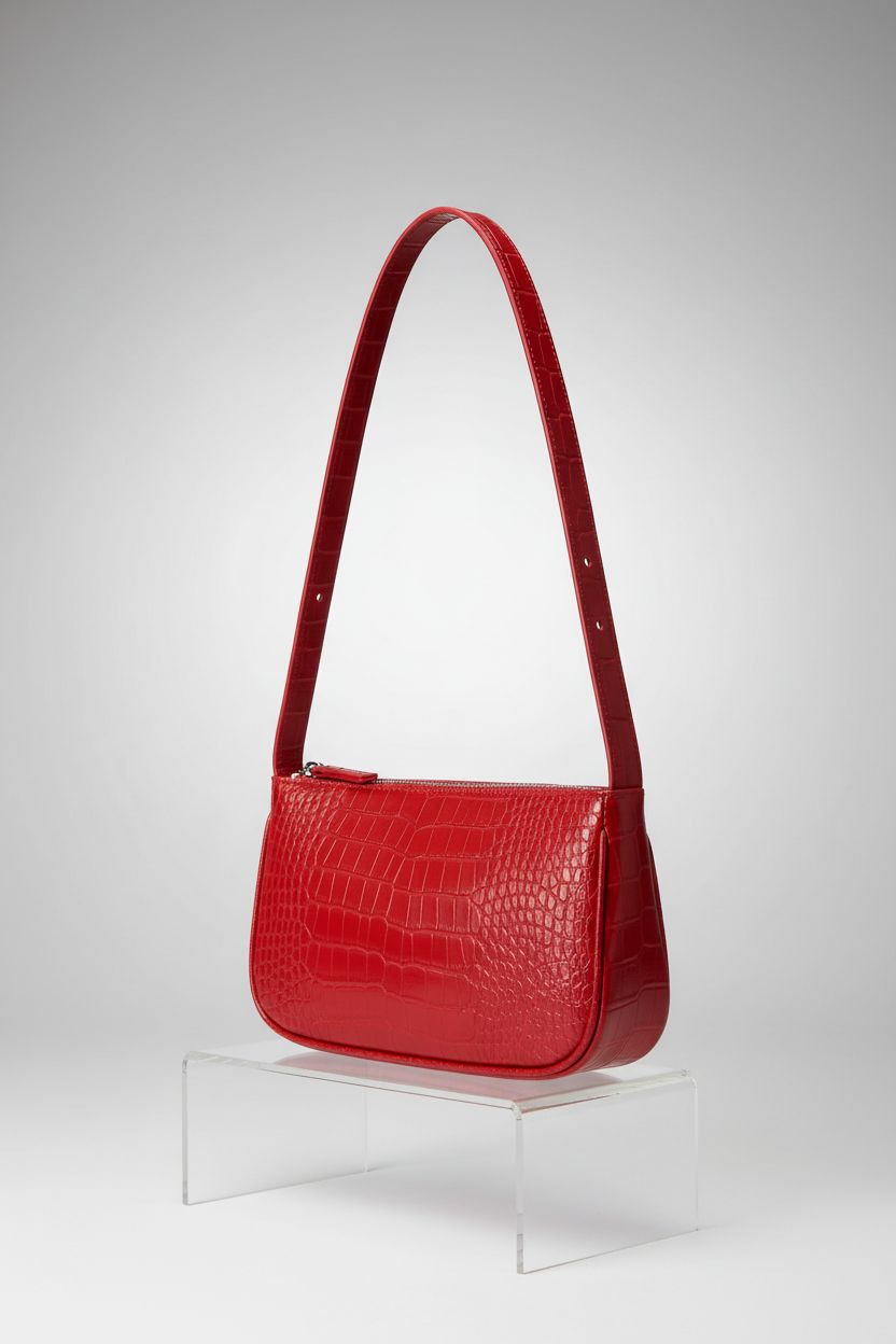 WSRYDJDL red crocodile-embossed purse on gray background showcasing design