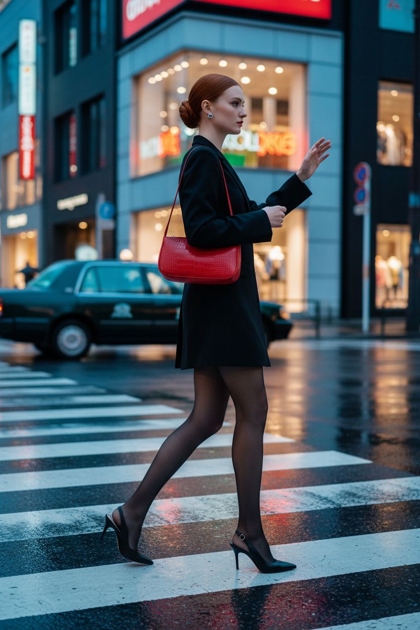 WSRYDJDL red crocodile-embossed small purse underarm in urban setting