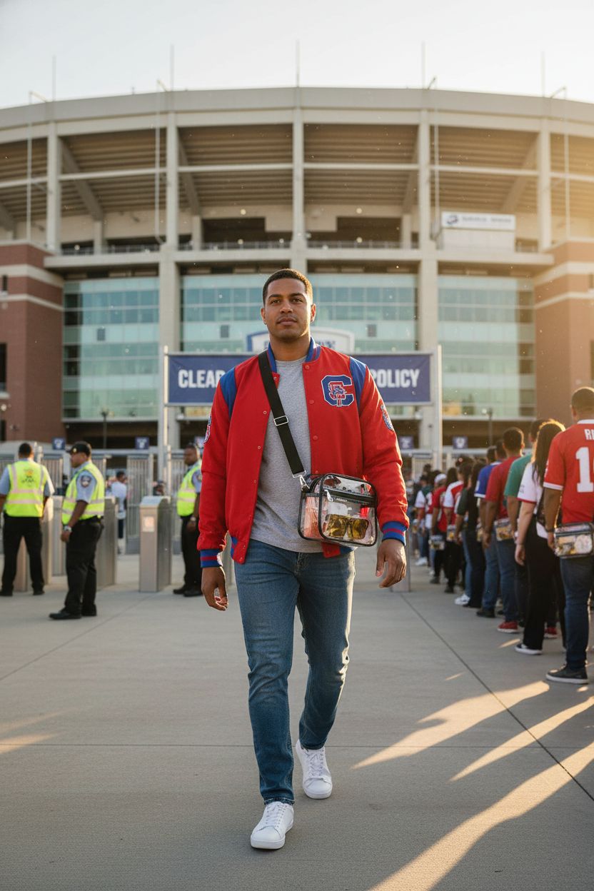 Stylish USPECLARE clear crossbody bag showcasing essentials for game day