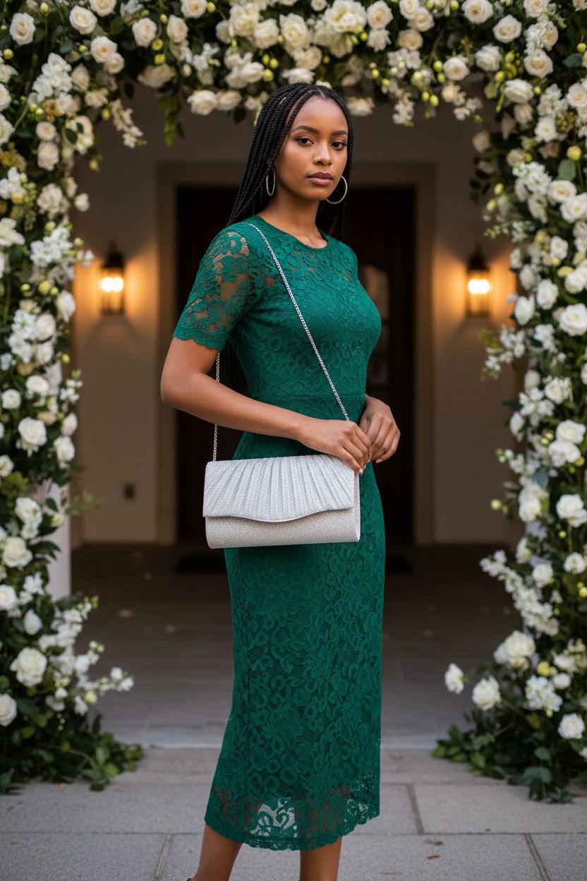 lovyoCoCo silver evening bag with pleated glitter flap, ideal for weddings and parties.