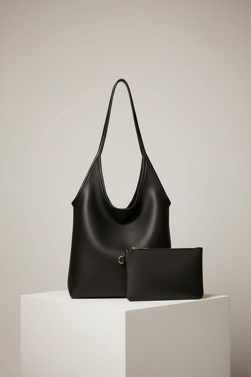 Montana West black slouchy tote bag displayed in a clean studio, exuding modern sophistication