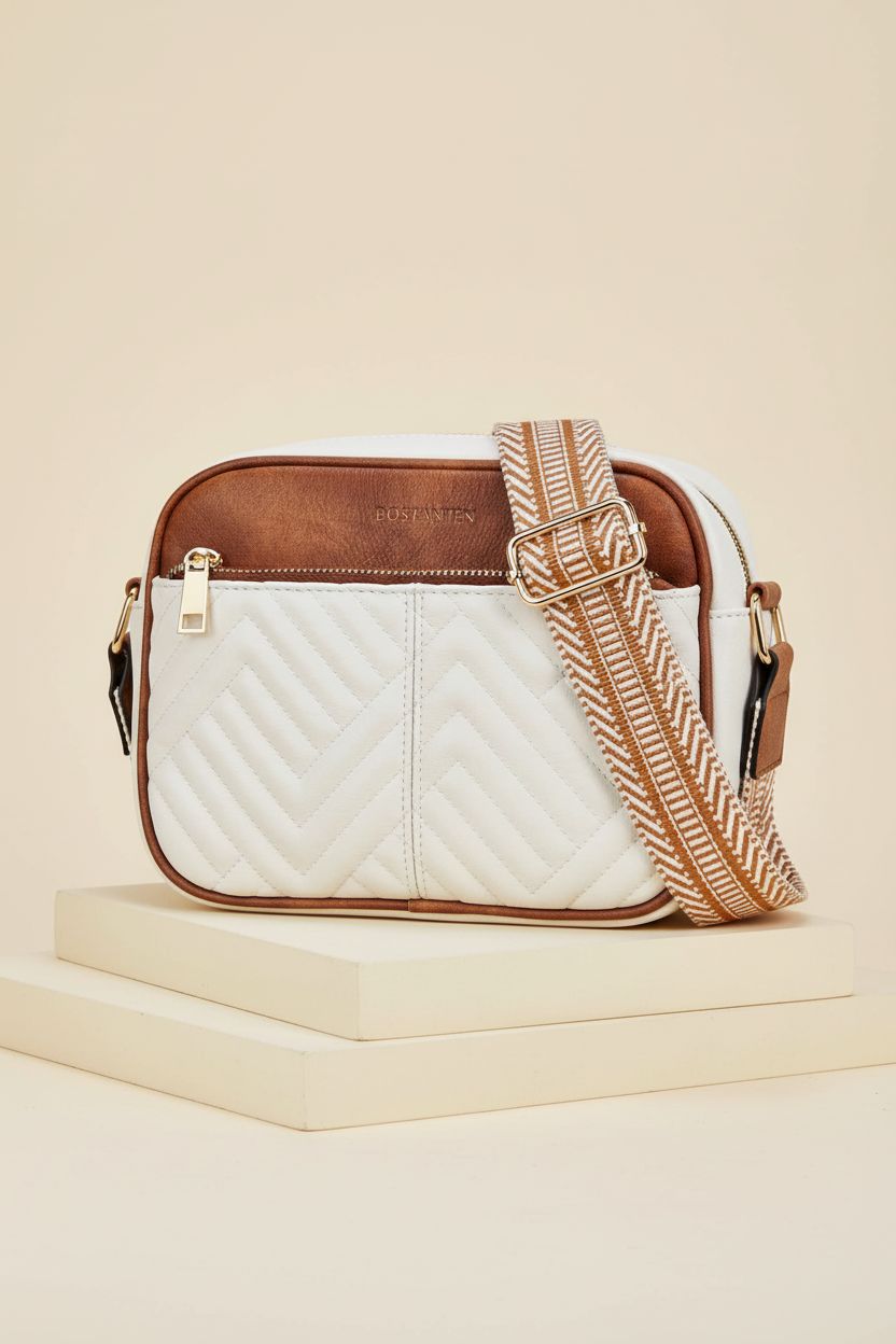 BOSTANTEN small handbag in beige with detailed vegan leather quilting.