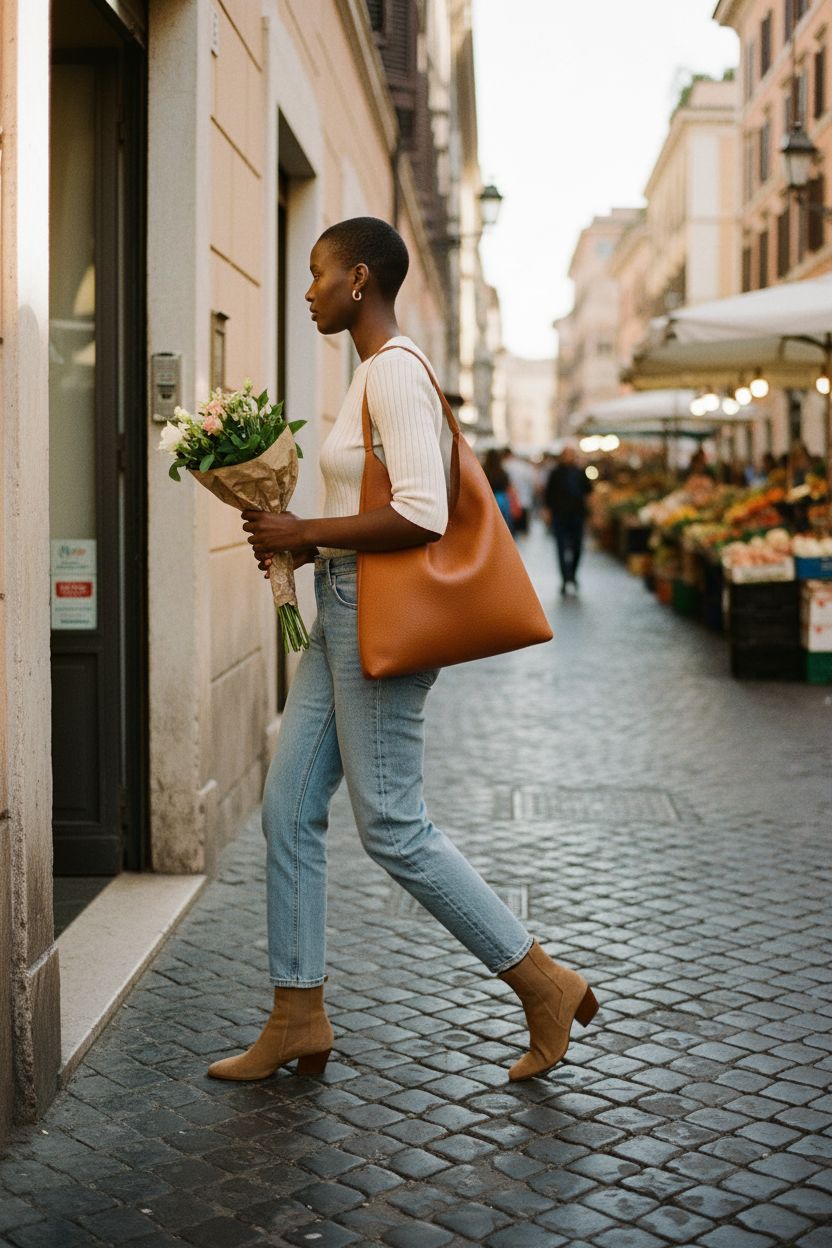 HOXIS slouchy orange-brown hobo bag in soft vegan leather, perfect for casual outings.