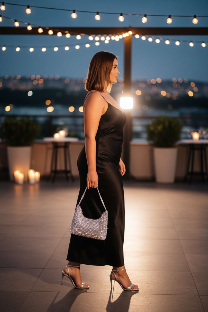 OSDUE shiny silver clutch purse shining at an elegant wedding reception