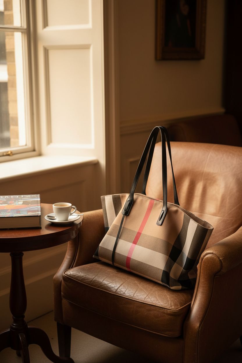 WANNES designer tote resting in boutique hotel lounge, showcasing luxury comfort