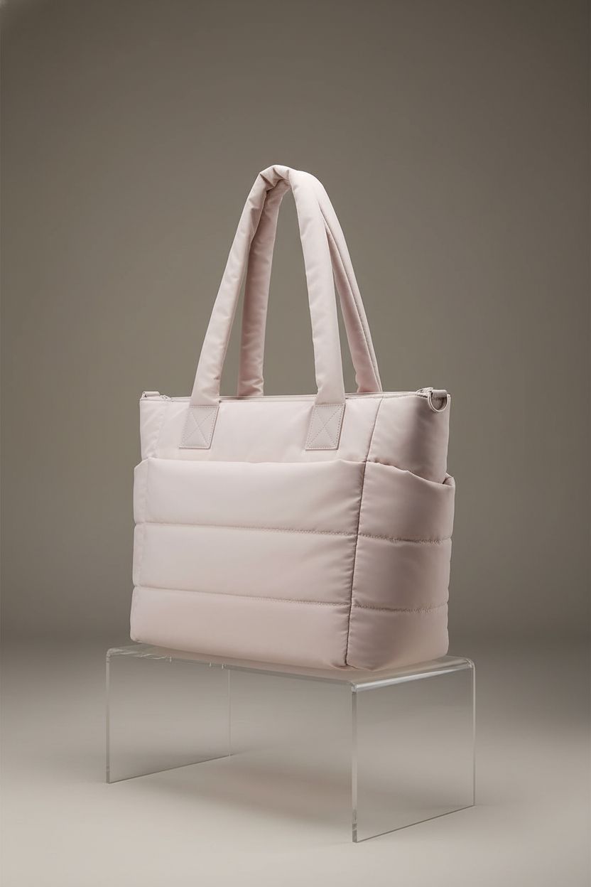 GASSDA beige puffer tote bag showcased in a clean studio setting, highlighting its design.