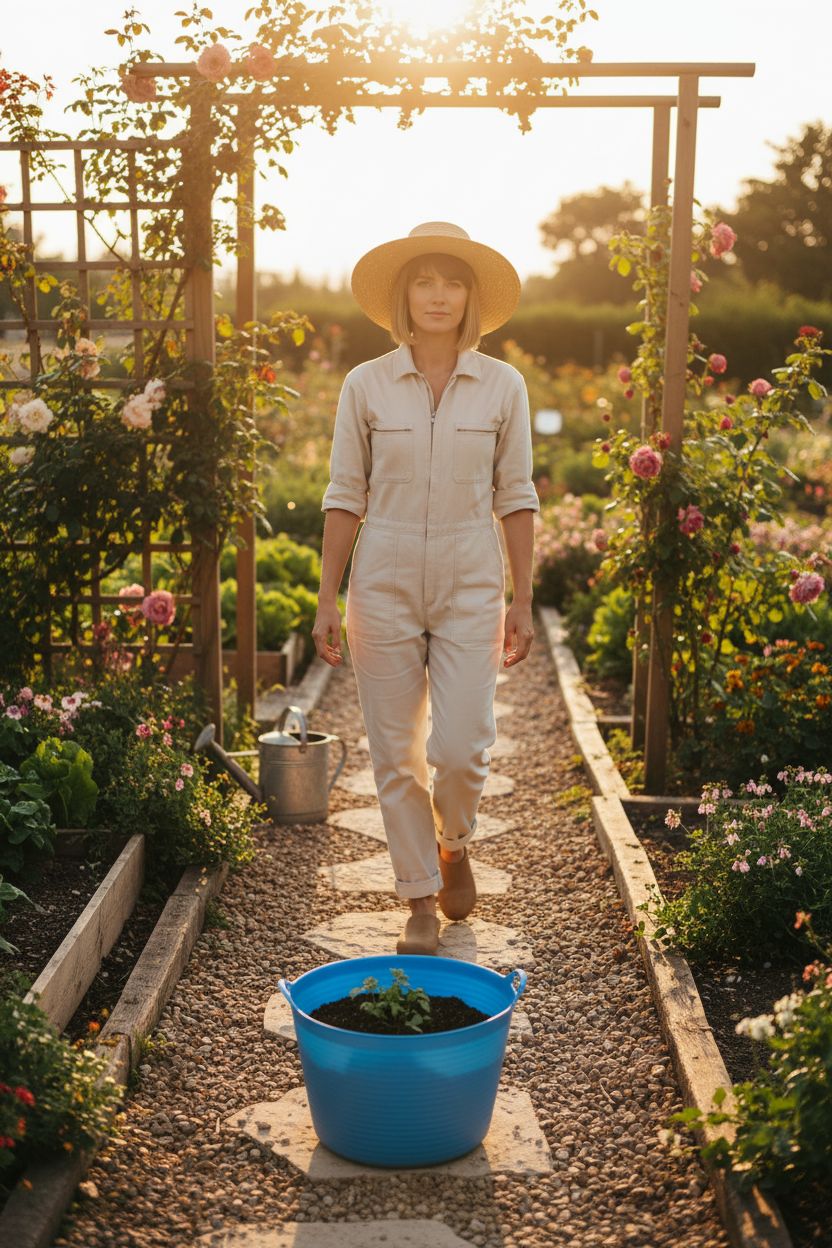 Blue flexible plastic tub by Bosmere in a garden setting, ideal for gardening tasks