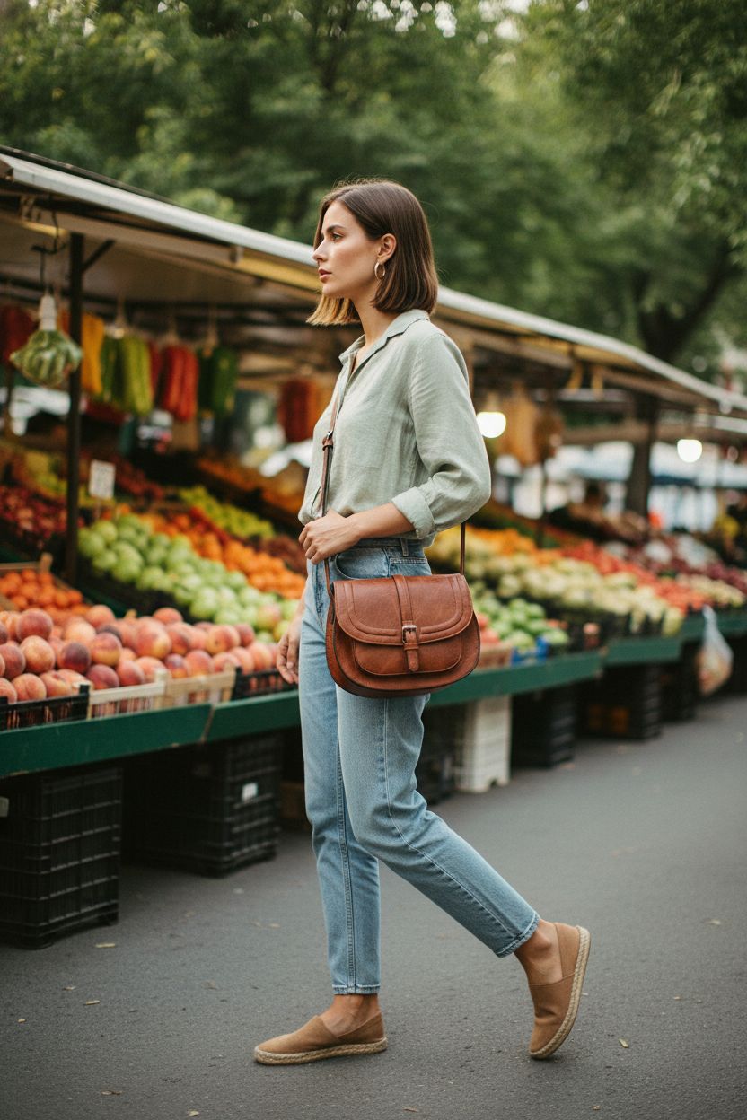 AFKOMST small saddle purse in brown, perfect for hands-free shopping at farmers' markets.