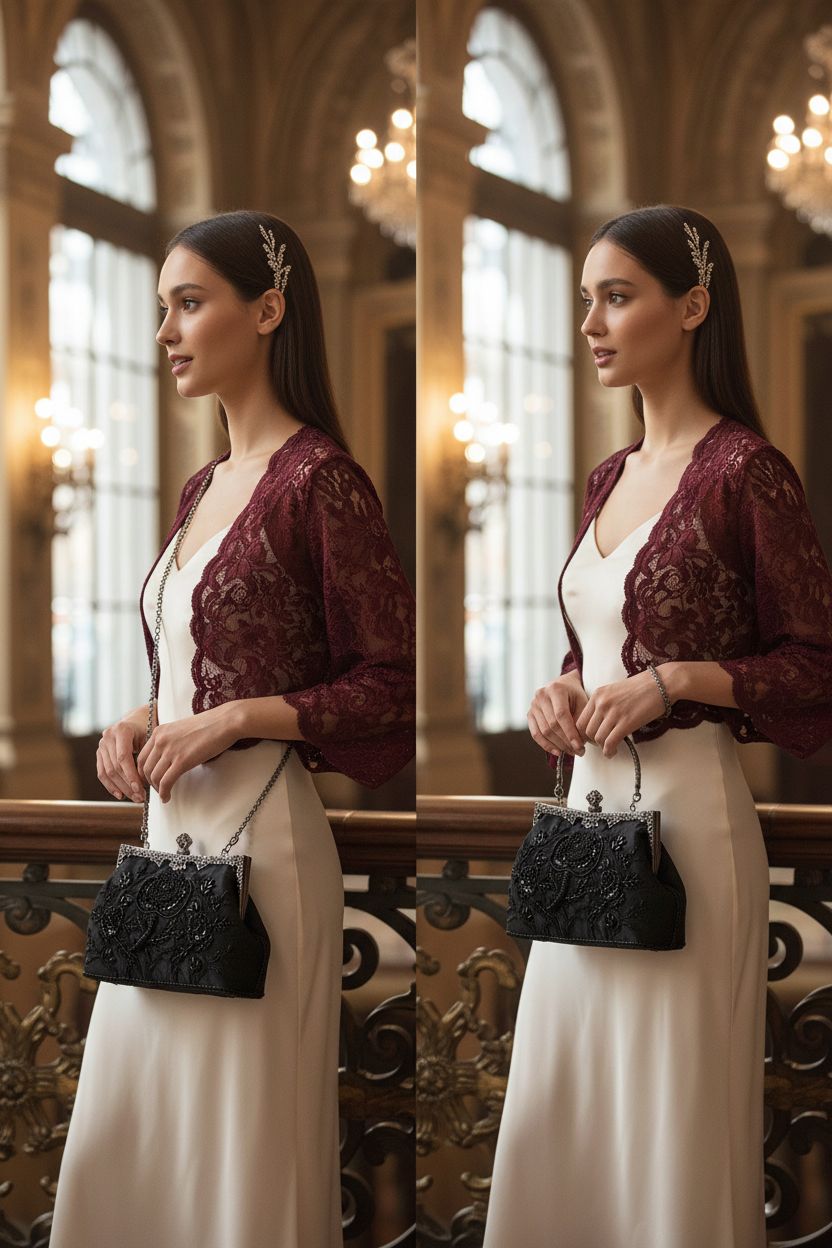 UBORSE Victorian purse featuring floral embroidery and rhinestones, perfect for evening events.