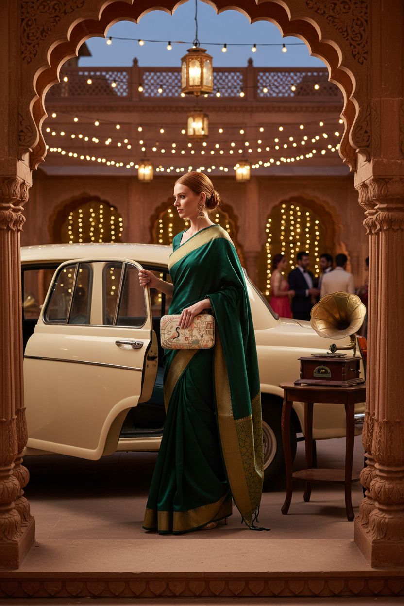 LONGING TO BUY vintage box clutch with zari embroidery in cream color, elegant setting.