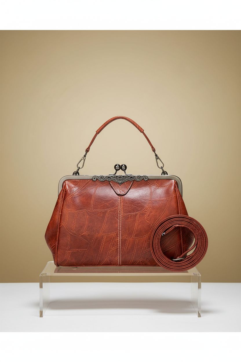 Segater vintage crossbody purse with kiss-lock hardware on a clean studio set