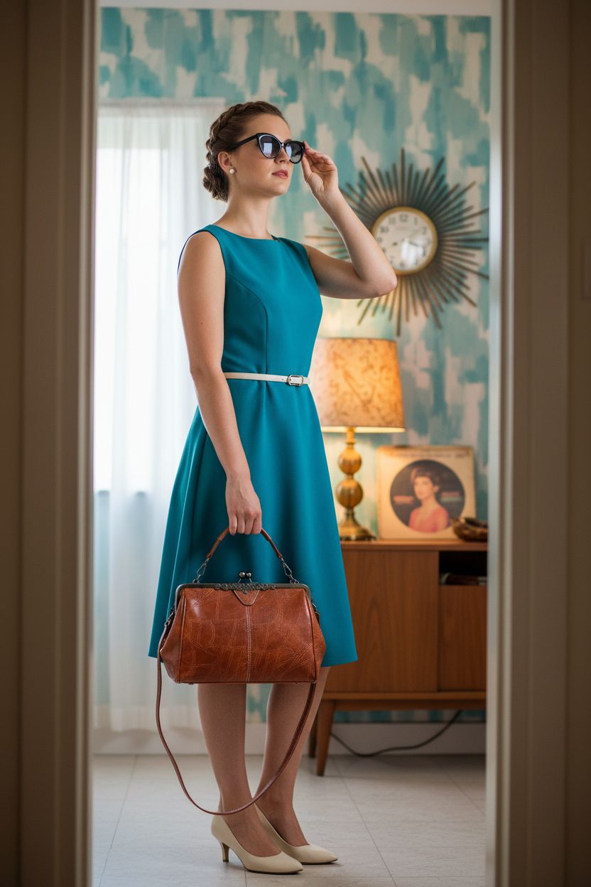 Segater retro oil-wax leather handbag in a vintage 1960s apartment setting