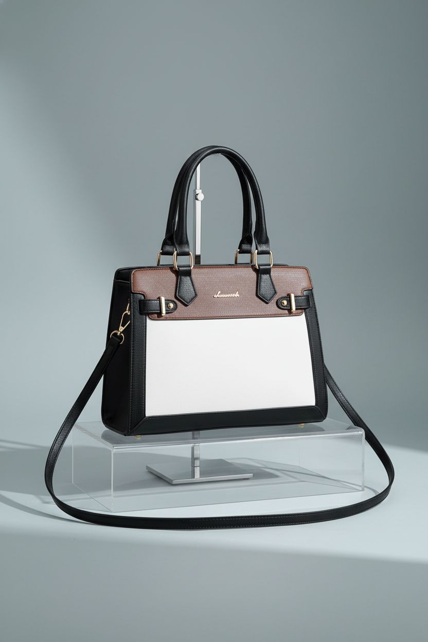 LOVEVOOK handbag on a frosted acrylic riser, highlighting its sleek winter design.