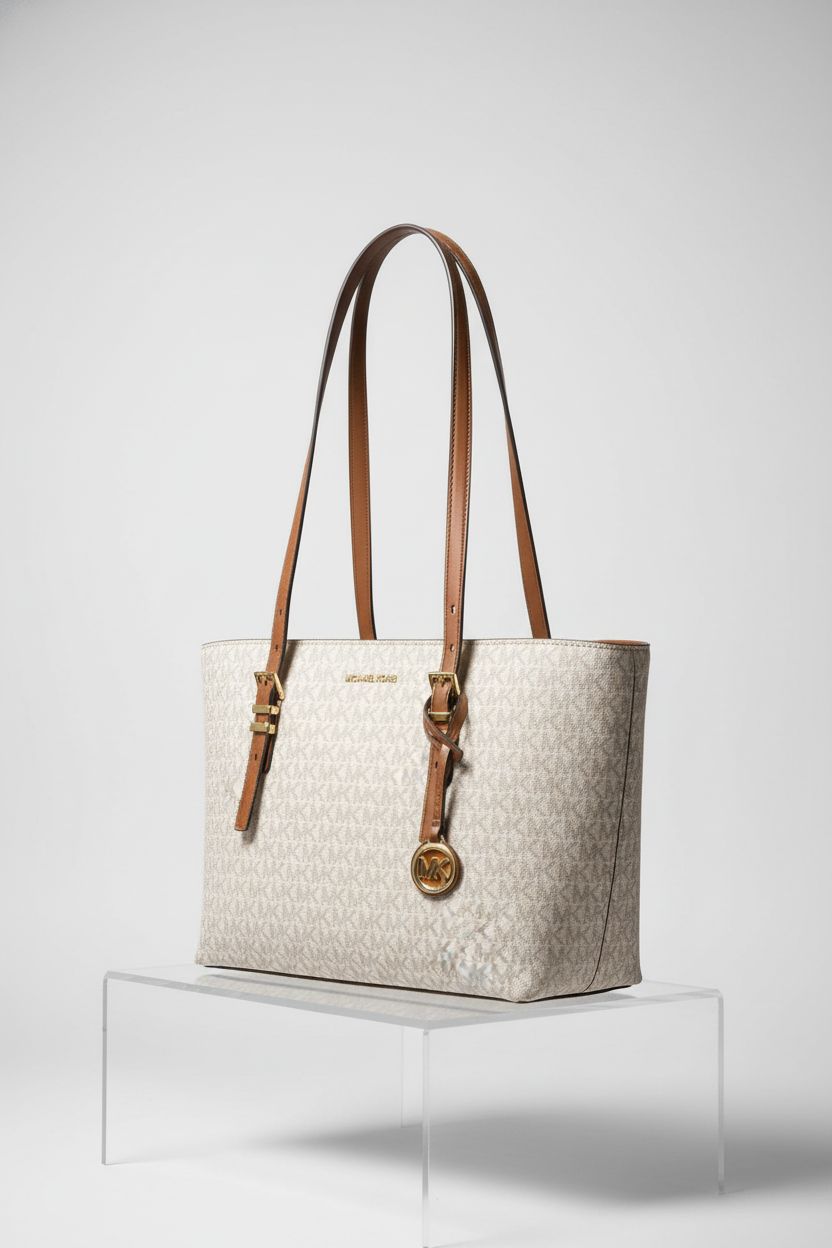 Front view of Michael Kors Quinn Medium Tote showcasing elegant design details.