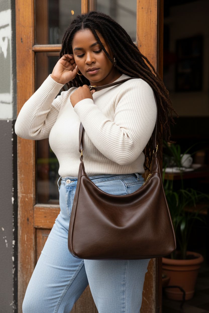 Celestina slouchy hobo bag in rich brown vegan leather, stylish and versatile