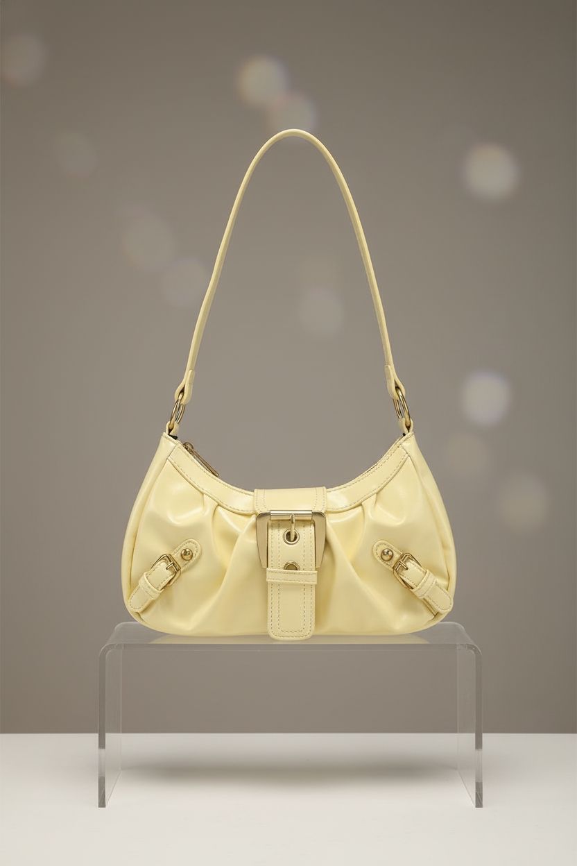 Product-focused image of Verdusa's yellow purse highlighting its design and faux leather finish.