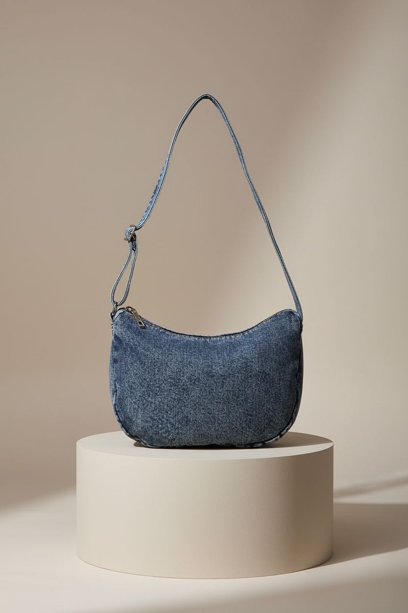 Product shot of HOXIS Denim Indigo Hobo Bag highlighting its design and craftsmanship.