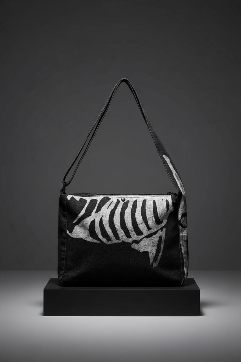 GGOOB Gothic Grunge Messenger Bag showcased against a matte backdrop, emphasizing its unique skull graphic.