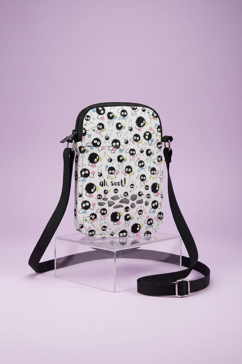 POFULL anime crossbody bag displayed on a pastel background, highlighting design