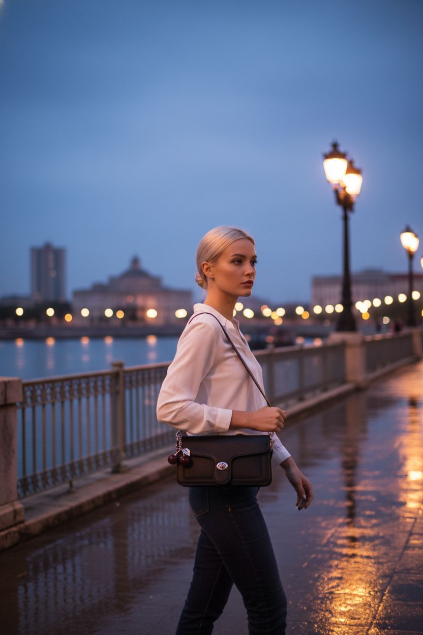 Lexiyat black leather purse with silver accents, perfect for hands-free travel