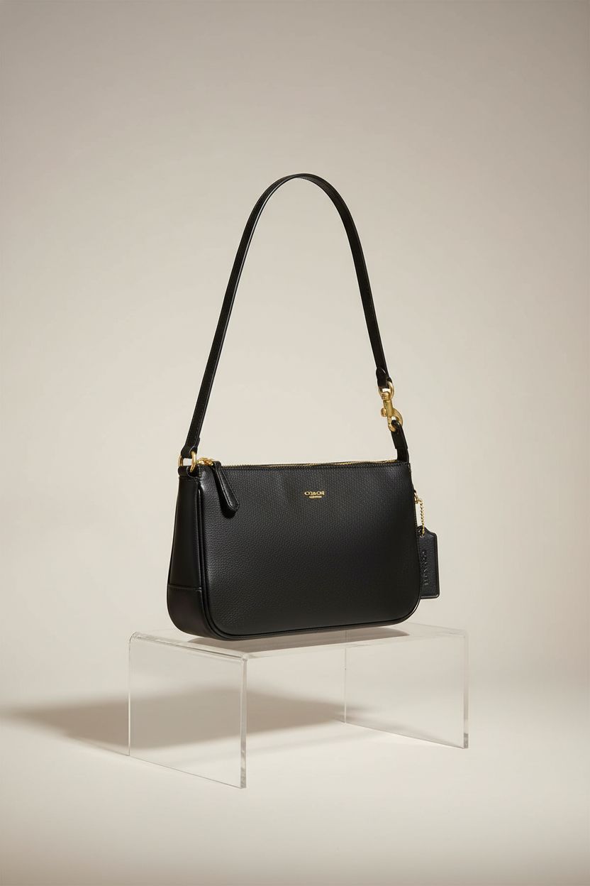 Stylish black Coach Plaza Bag showcased on a clean studio backdrop.