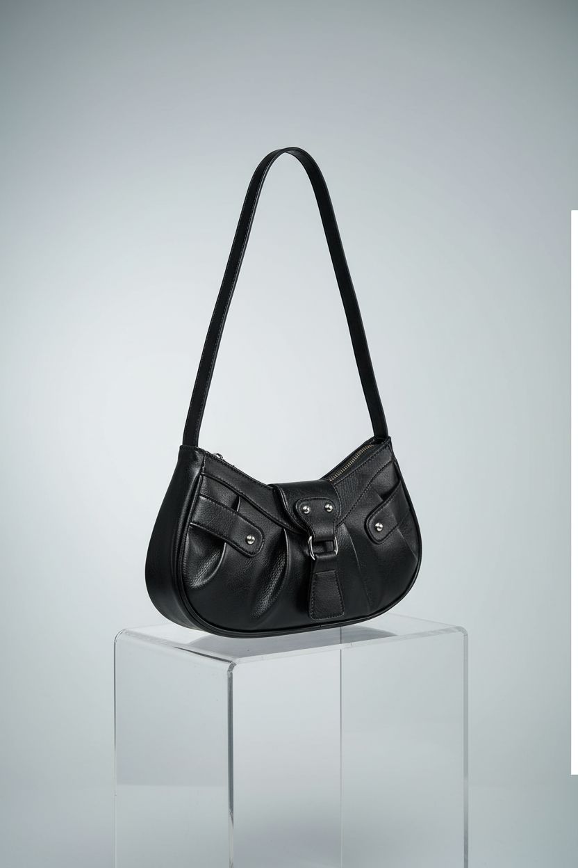 Close-up of Verdusa black mini purse showcasing pleated design and quality materials.