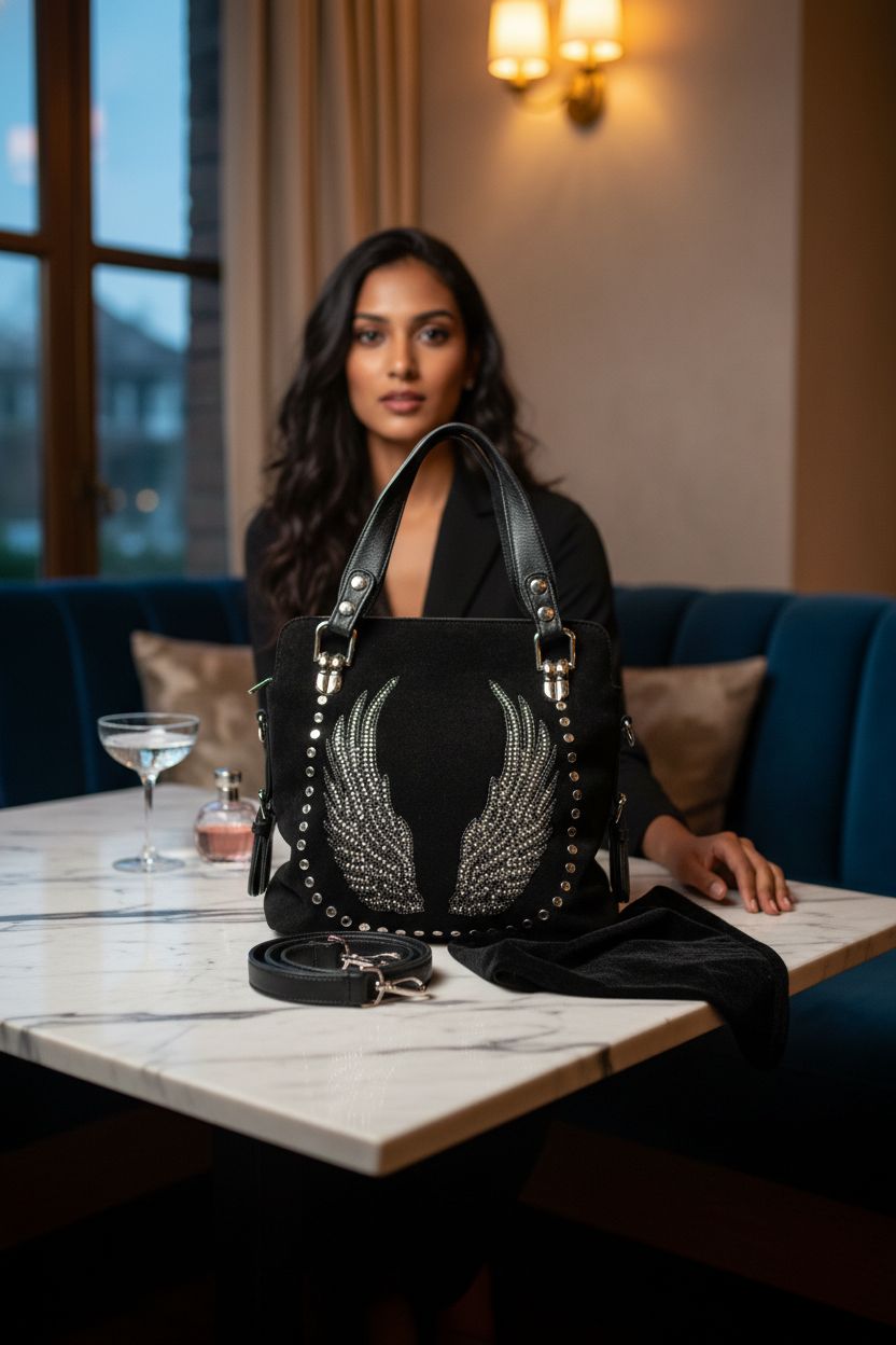 Zzfab Bling Purse resting elegantly on a velvet table, accentuated by soft lighting.