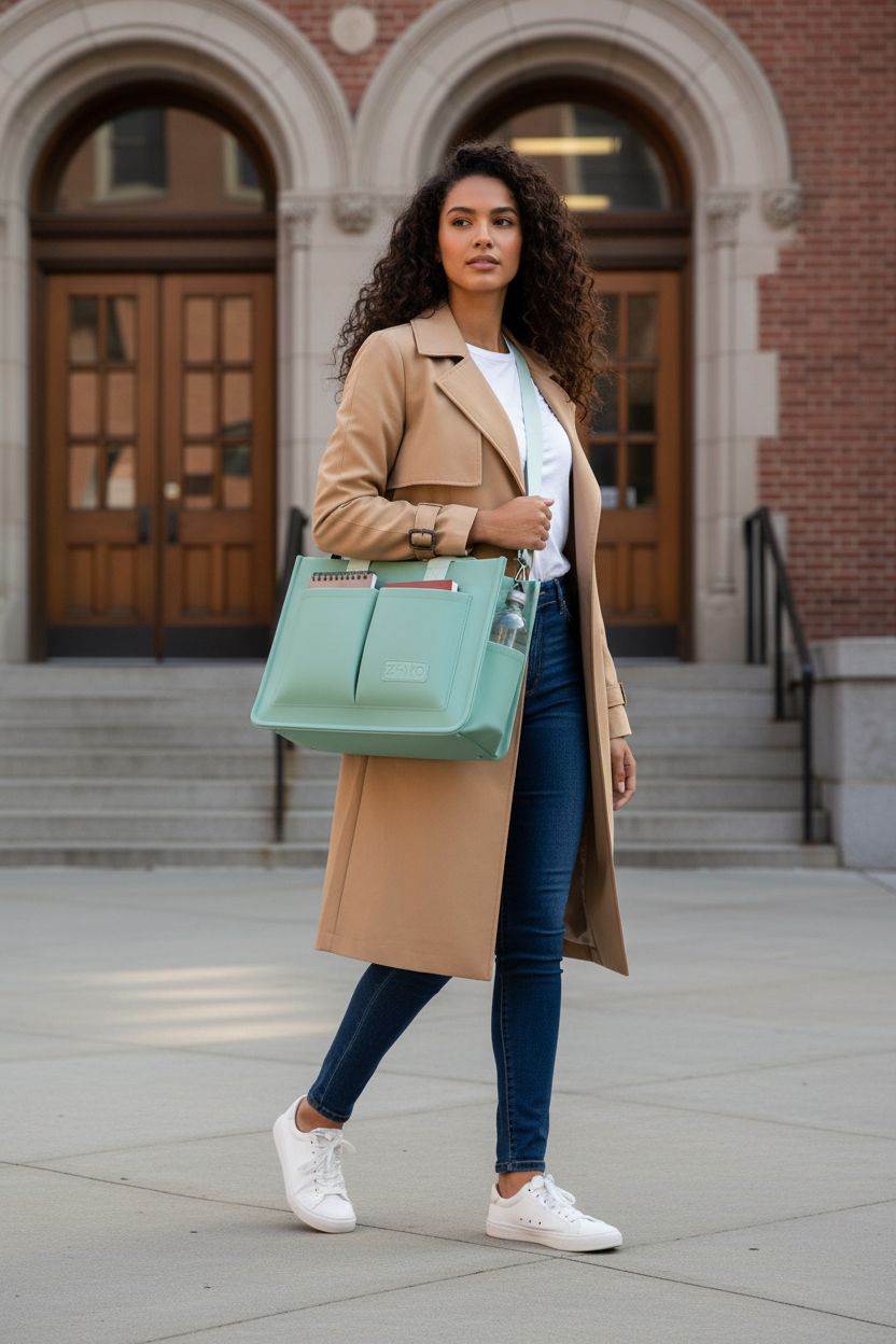 ZHMO mint green tote bag for women with compartments, perfect for school or travel.