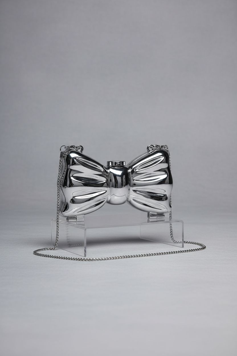 GBWYI Mini Metallic Clutch purse showcasing its mirror finish on a sleek studio backdrop.