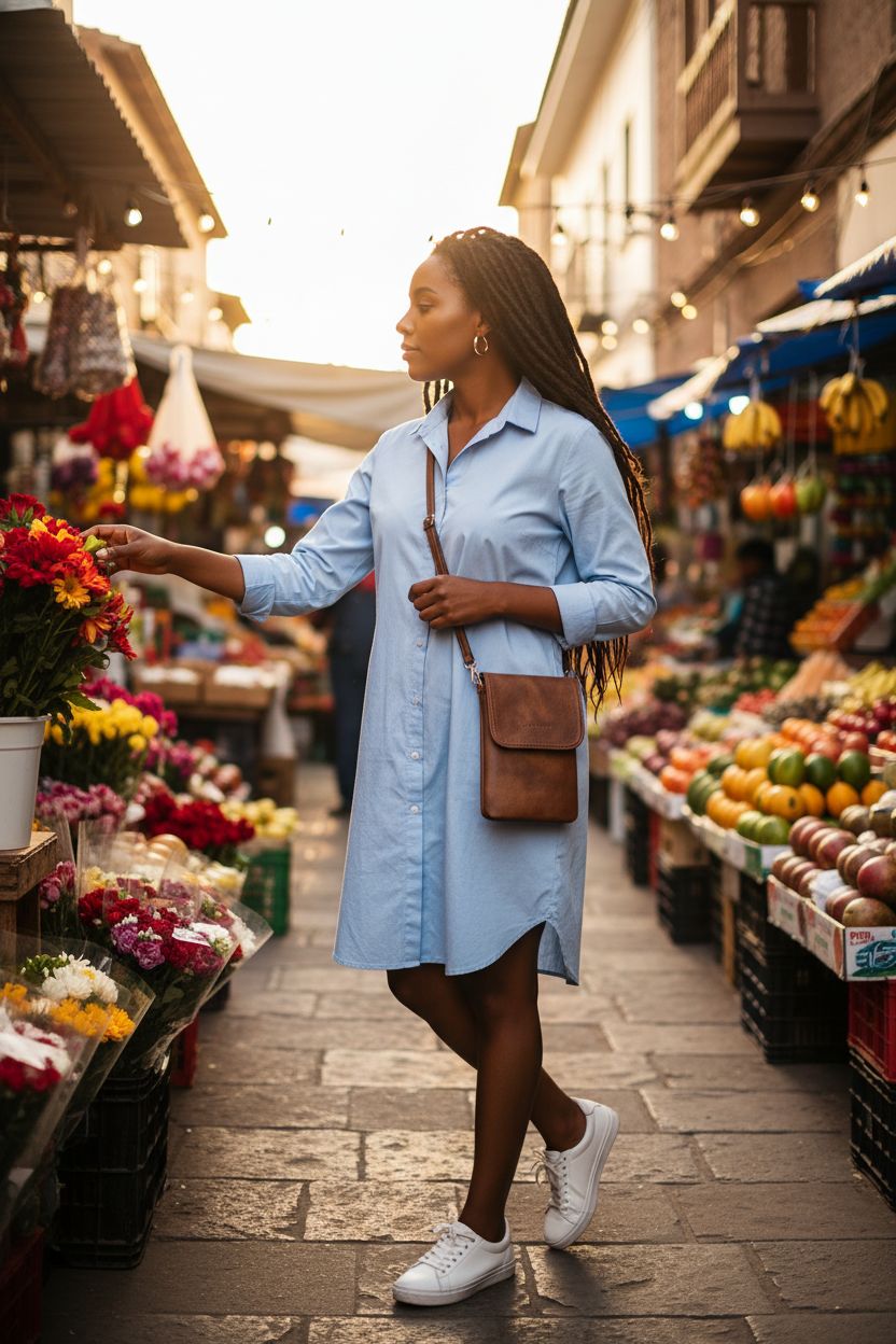 BOSTANTEN retro brown vegan leather crossbody bag at a farmers' market