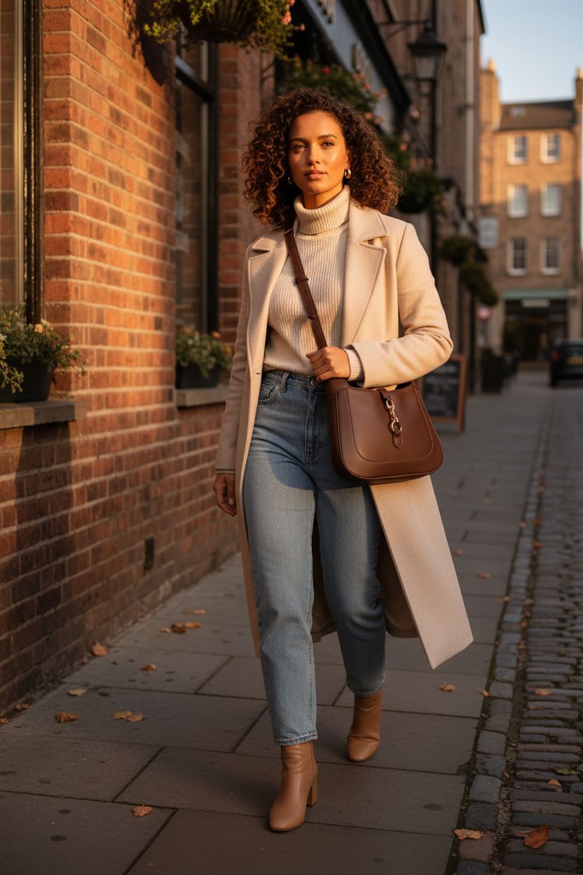 Stylish Apryl chocolate handbag beside a latte and gift box in a cozy café setting.