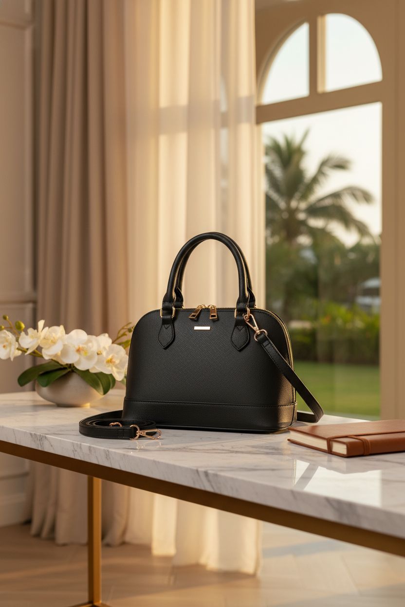 LOVEVOOK purse displayed elegantly in a boutique hotel lobby, highlighting its luxurious design.