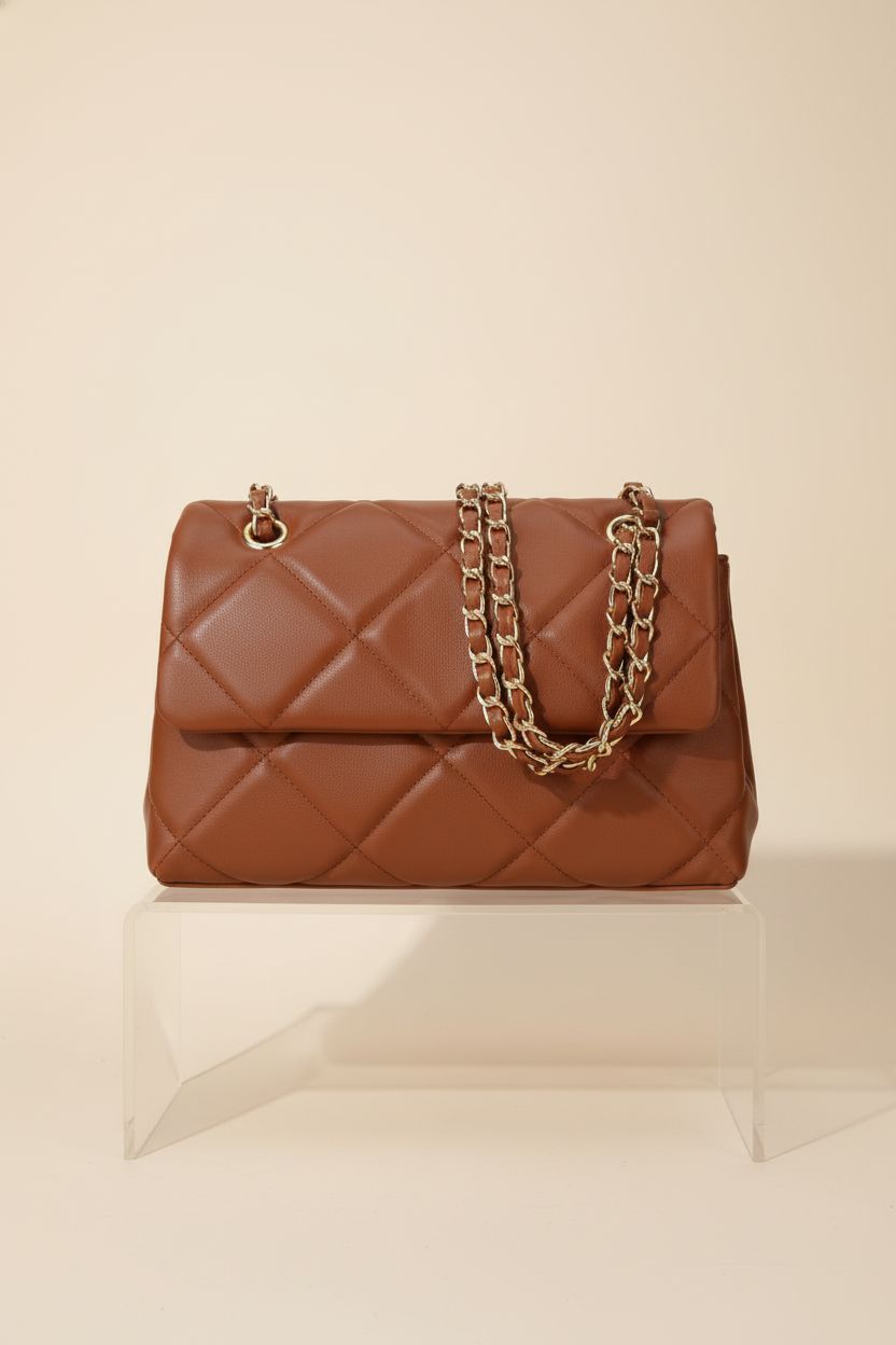 Gladdon cognac crossbody bag showcased on a studio set, highlighting its craftsmanship.