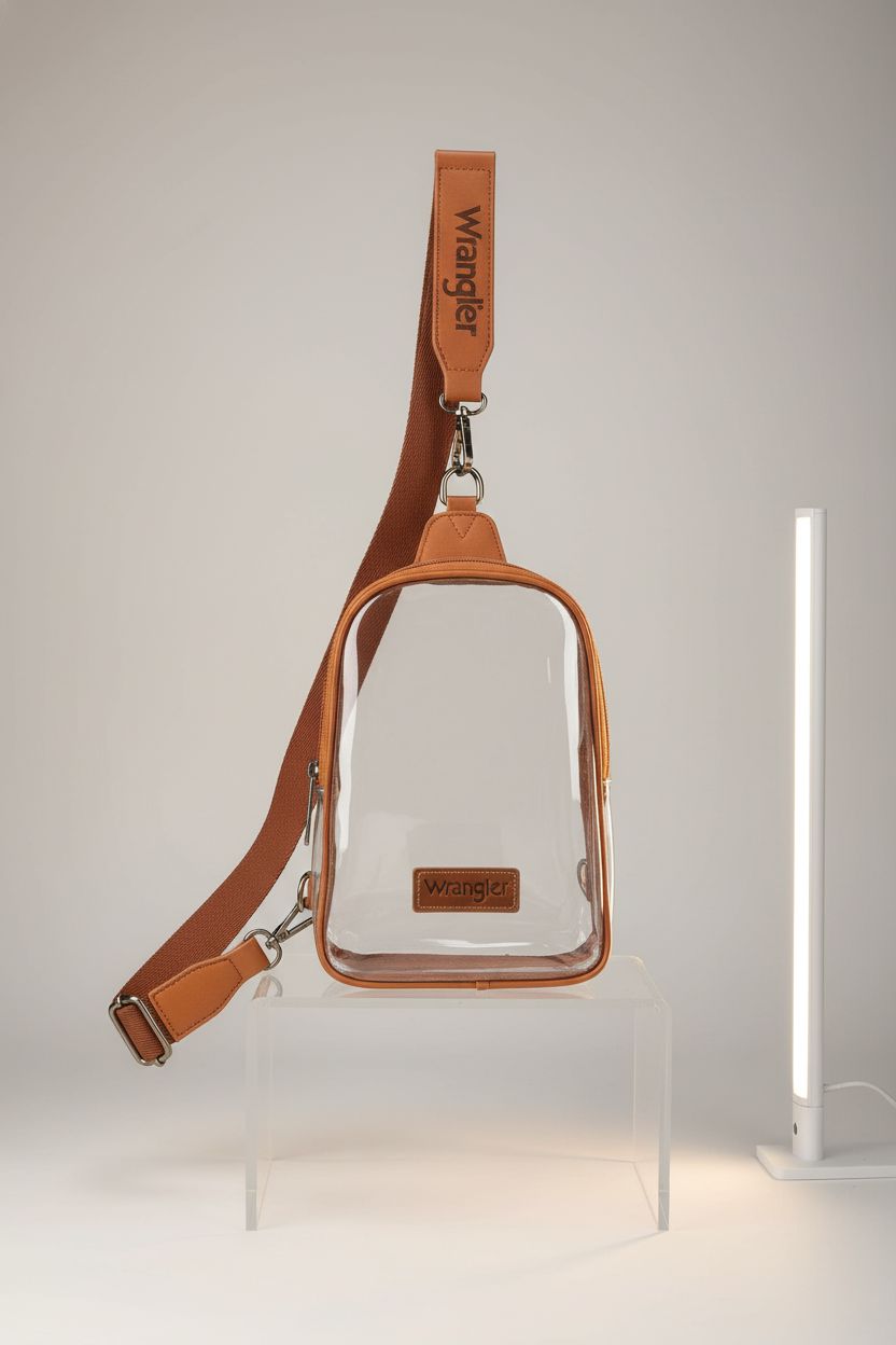 Wrangler Crossbody Clear Sling Bag on display showcasing craftsmanship and design
