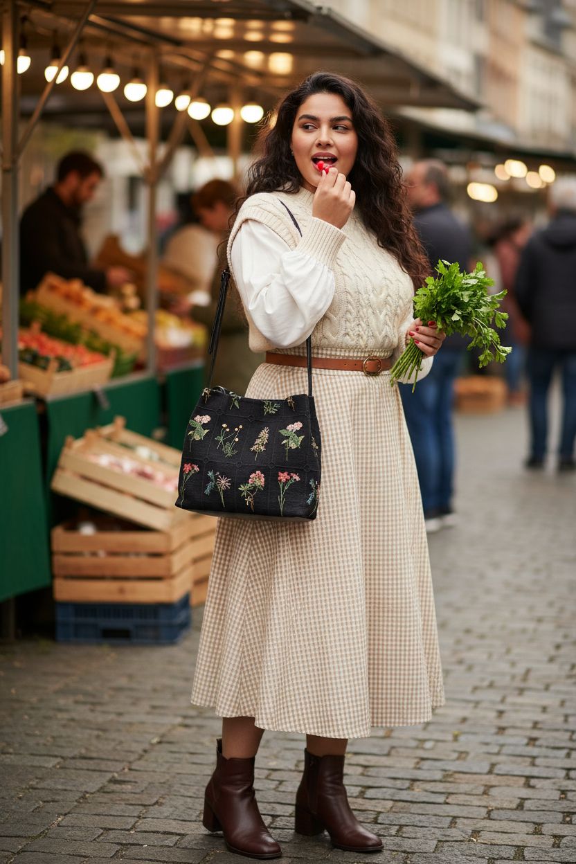 Black floral tote bag by Lefe Liee, perfect for farmer's markets and casual outings.