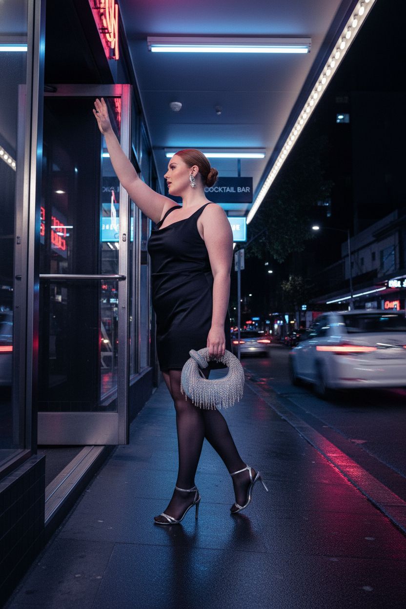 JW PEI denim mini bag with crystal fringe on urban sidewalk at night