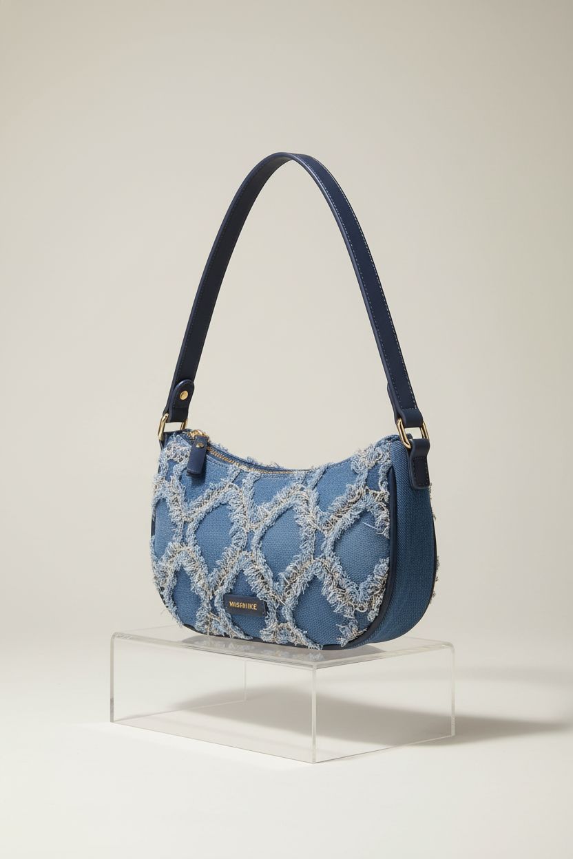Close-up of Missnine Fringe Denim Purse showcasing texture and design details