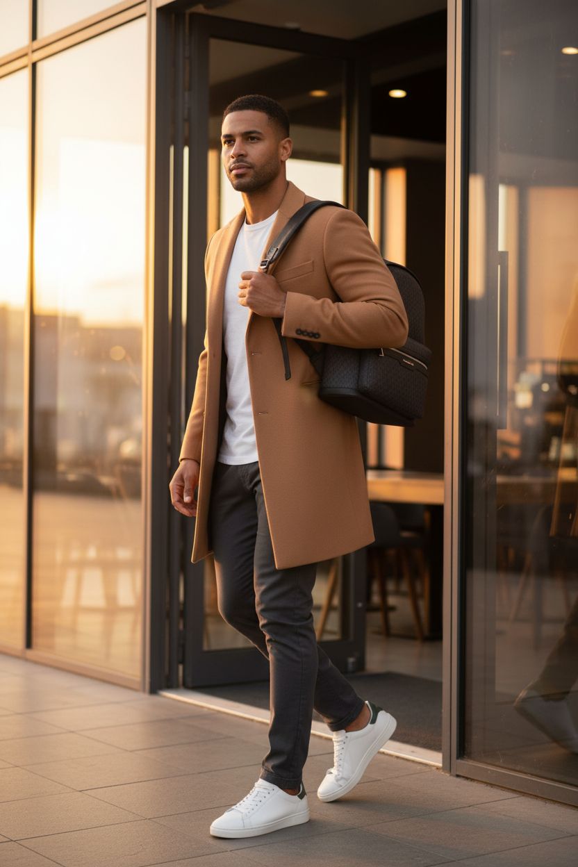 Michael Kors Malone Backpack in matte black worn by a man, highlighting monogram and gunmetal hardware.