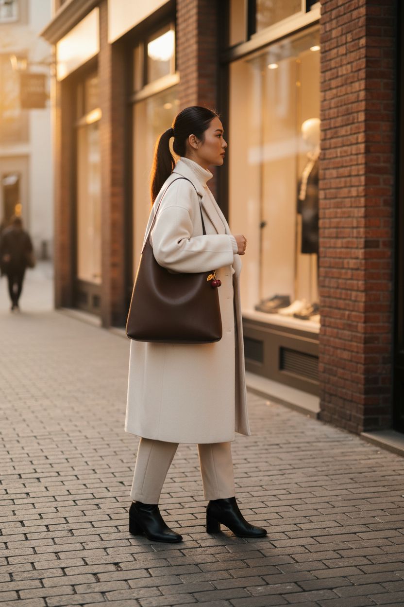 HICARRY vegan leather hobo bag with gold cherry charm, perfect for fall outings