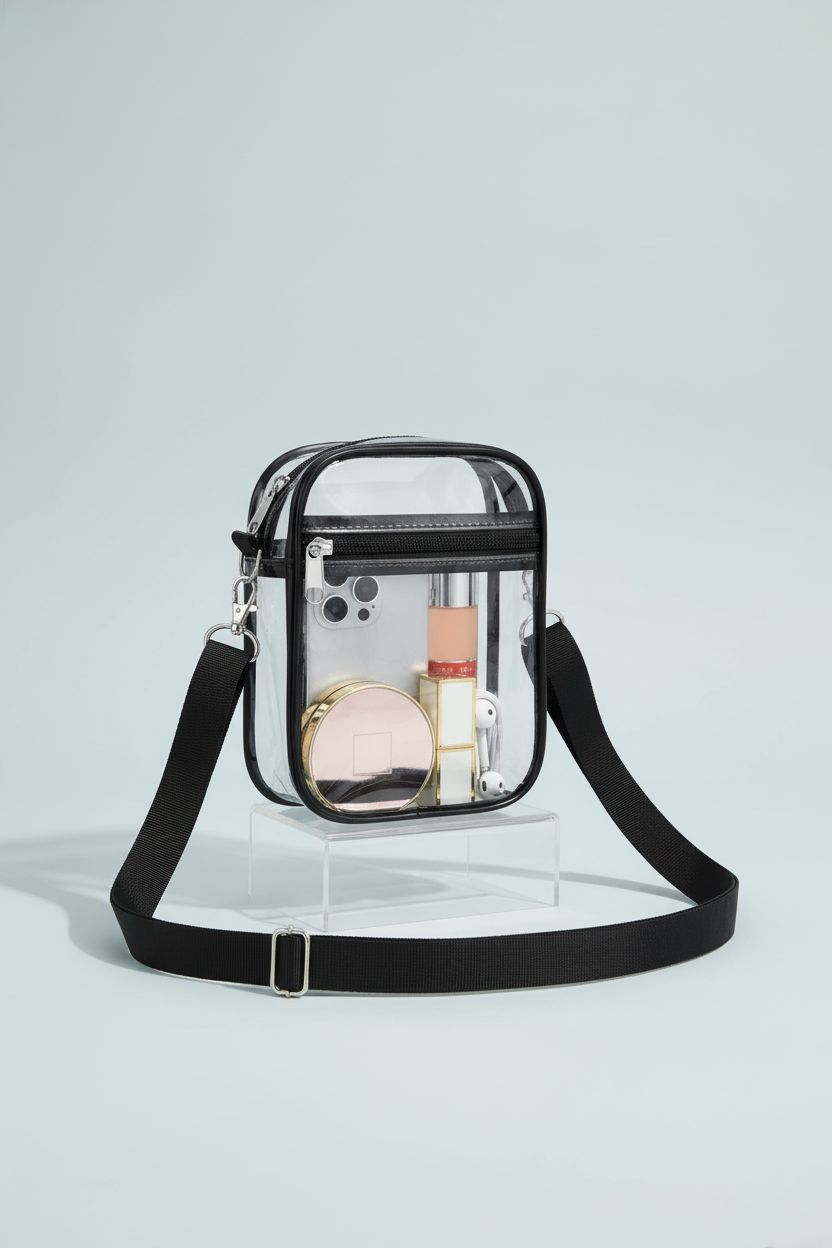Product shot of USPECLARE clear purse highlighting its sleek design and quality details