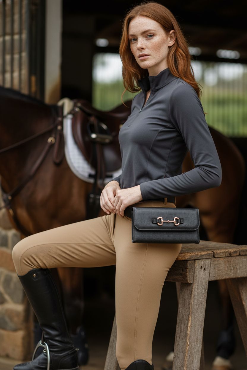 CELAEQ equestrian phone holster in pebbled leather, perfect for riders.