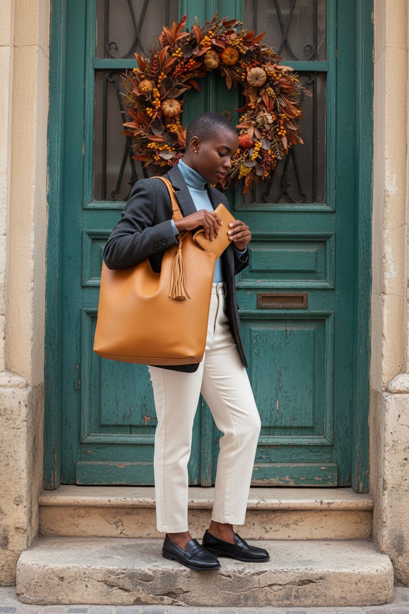 Montana West vegan leather hobo bag with matching wallet outside a cozy café.
