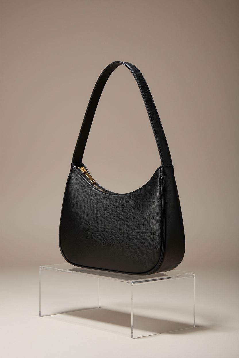 CYHTWSDJ black faux leather hobo bag showcased on a studio set, highlighting its sleek design.