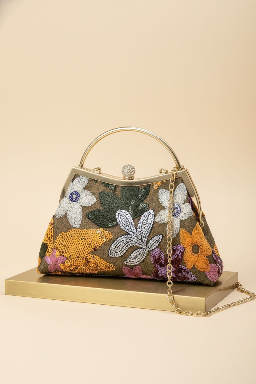 Close-up of Verdusa floral sequin purse showcasing its vintage design and craftsmanship.